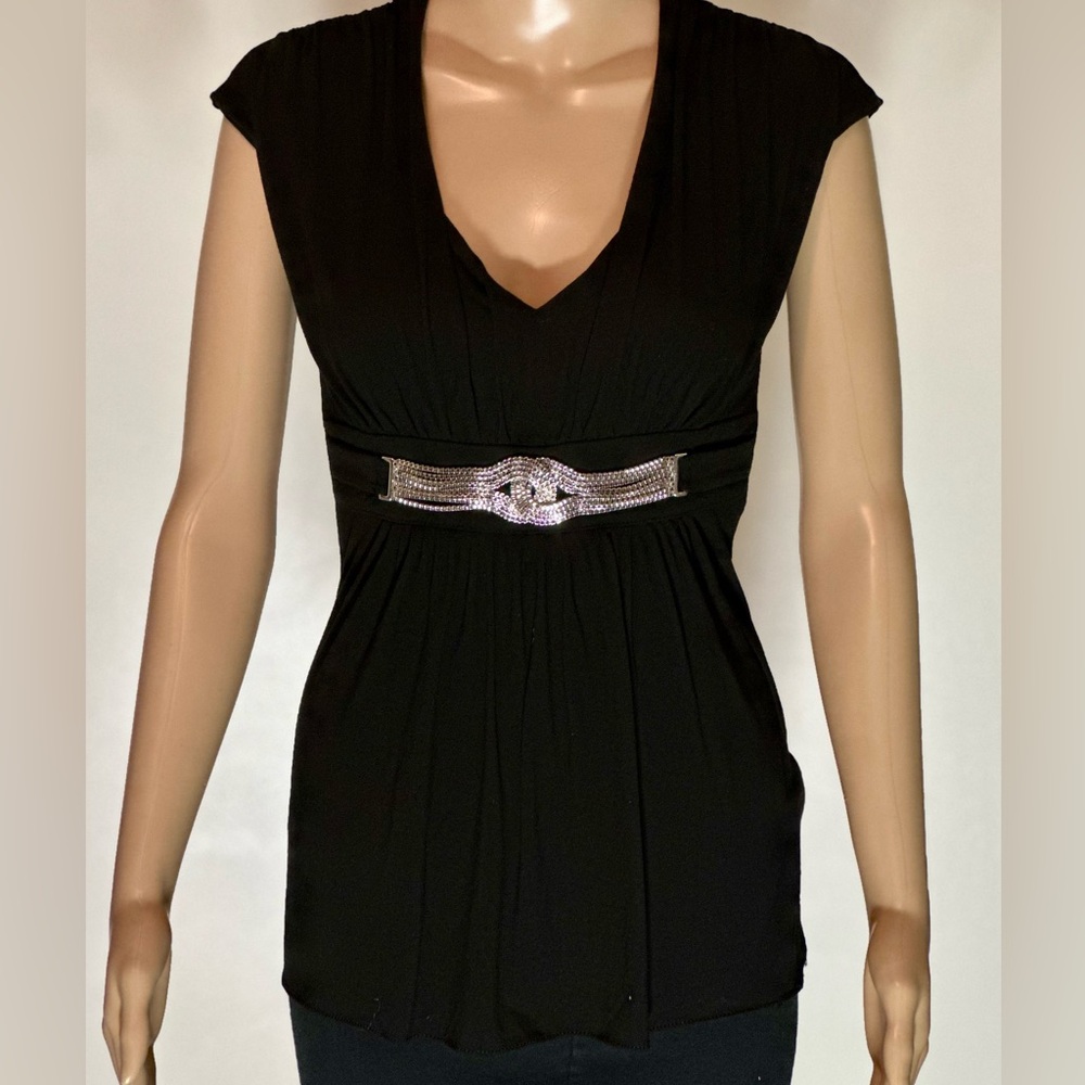 White House Black Market Black Top with Silver Accent